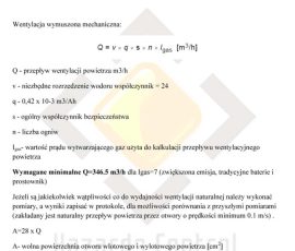 Ocena zagrożenia wybuchem ładowanie baterii akumulatorów wózków. W elektrycznych wózkach magazynowych będą użytkowane baterie wyprodukowane w technologii VRLA. Zawsze liczą się najgorsze możliwe warunki pracy. Podczas ładowania baterii i przez godzinę po zakończeniu ładowania, jest emisja wodoru. strona 5 - wniosek 1 obliczenia wentylacja wymuszona